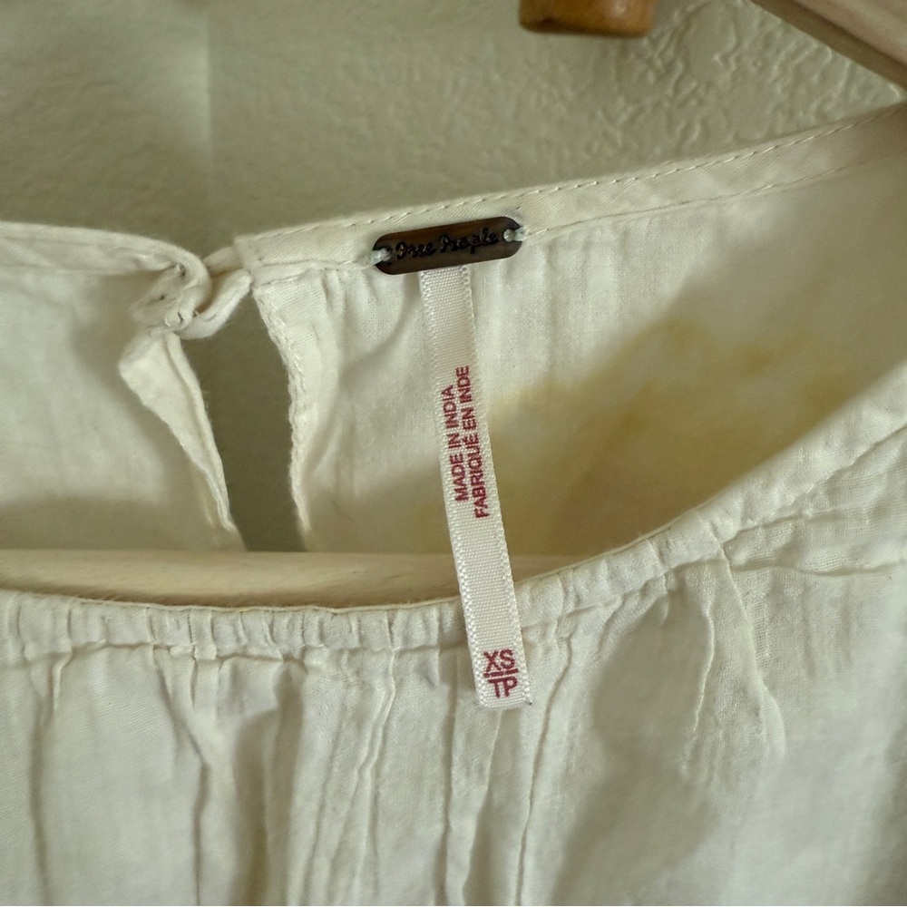 Free people ivory my girl embroidered cropped blouse smocked waist sunflowers - Picture 4 of 6